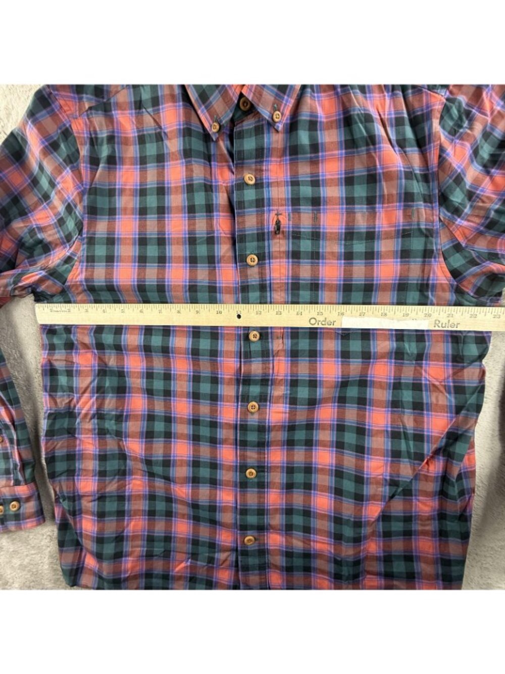 Duluth Trading Shirt Mens Large Green Pink Plaid Button Up Long Sleeve Untucked - Picture 10 of 16